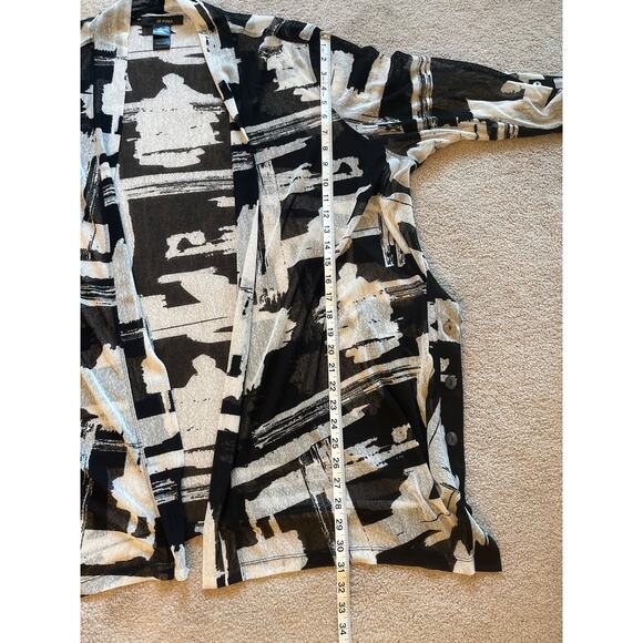 Ali Miles Abstract Print Lightweight Roll Tab Sleeve Cardigan Size 2X Lagenlook - Picture 9 of 9